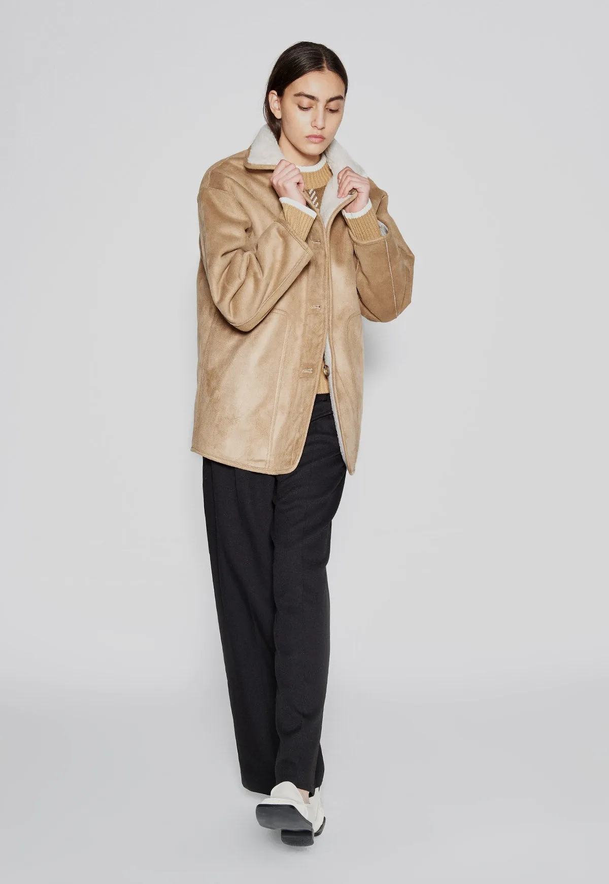Reversible Vegan Shearling Jacket Oatmeal