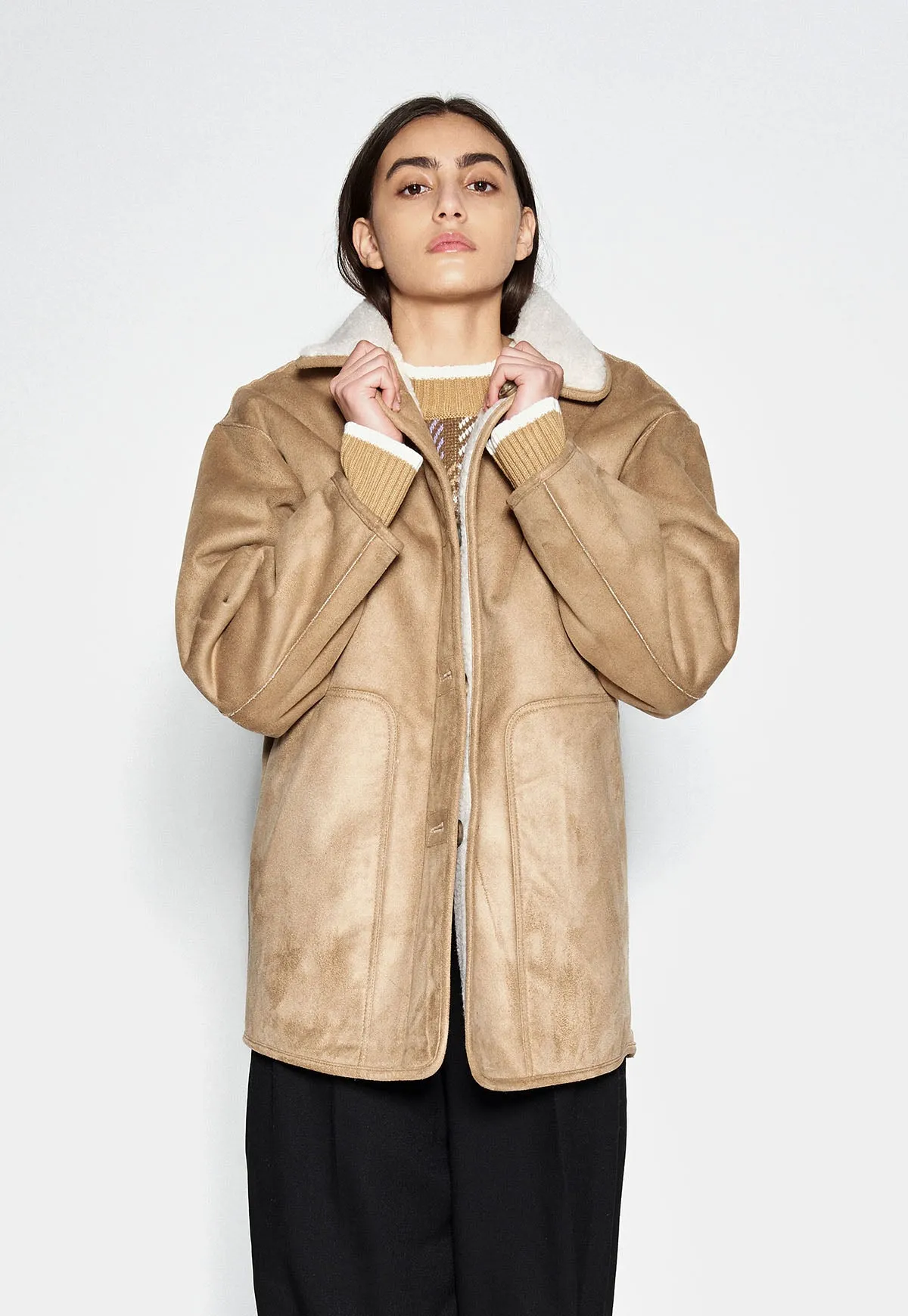 Reversible Vegan Shearling Jacket Oatmeal