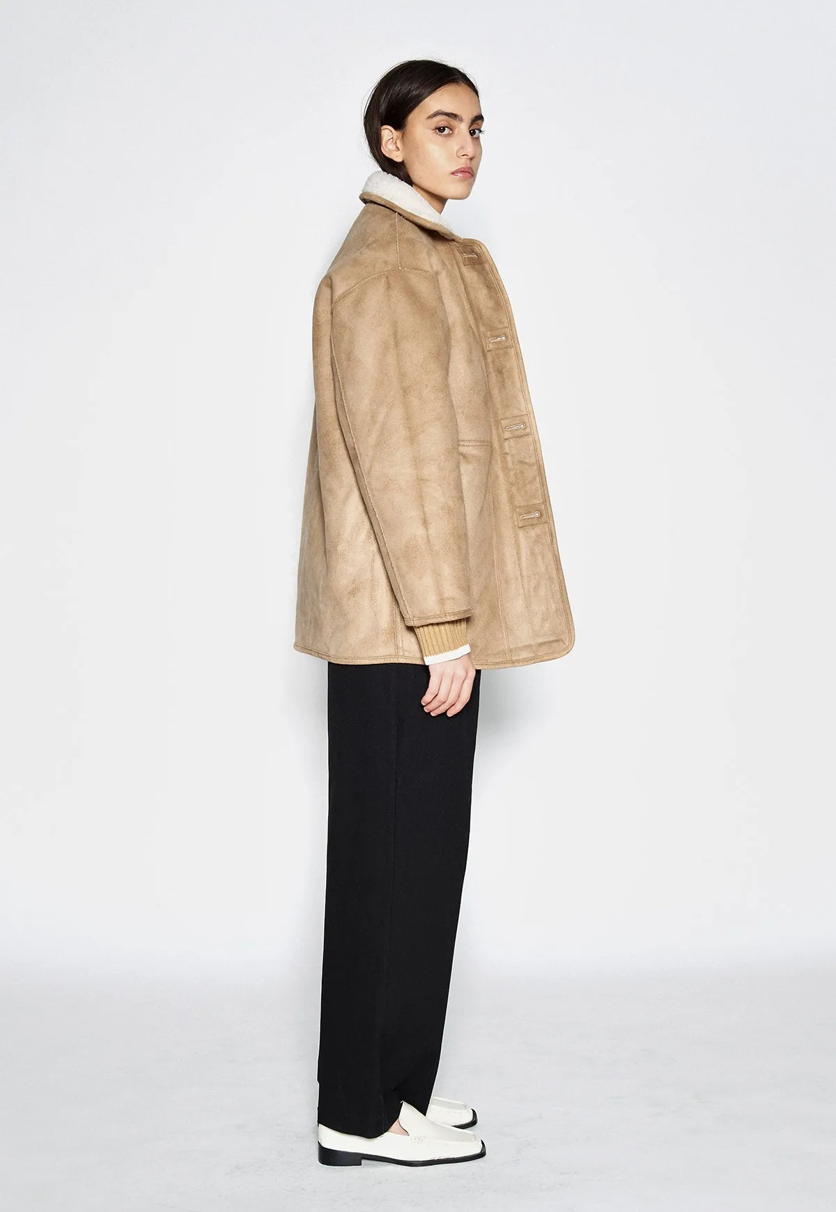 Reversible Vegan Shearling Jacket Oatmeal