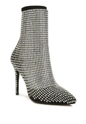 Rhinestone Embellished Black Mesh Boots