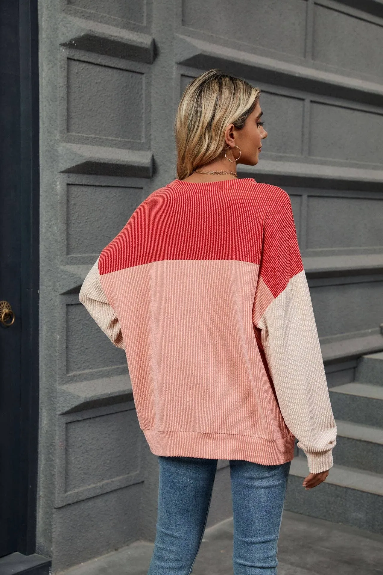 Ribbed Color Block Long Sleeve Shirt