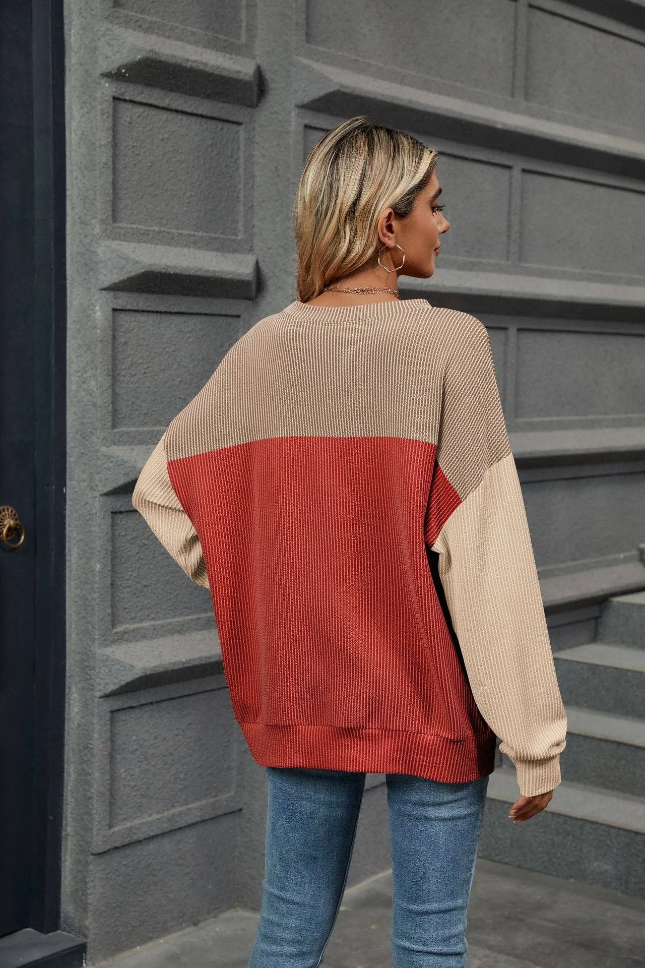 Ribbed Color Block Long Sleeve Shirt