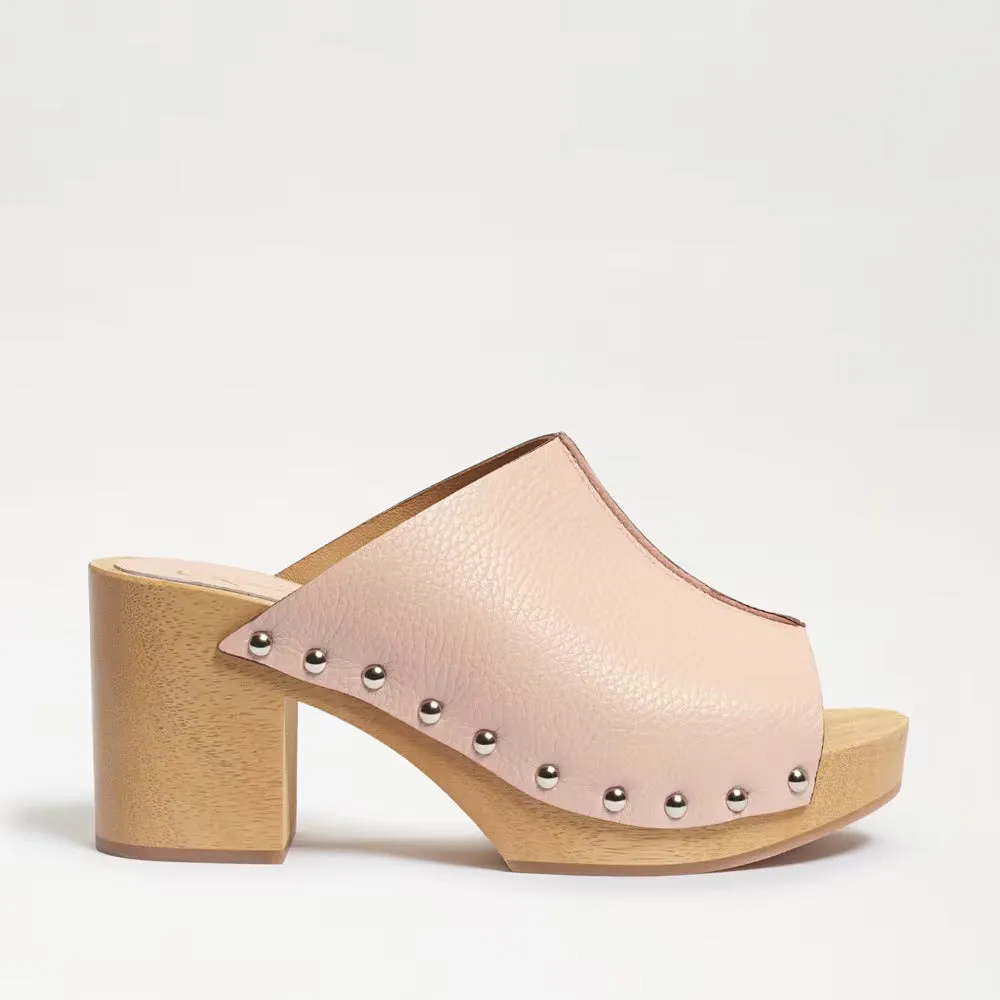Sam Edelman Bardot Sand Leather Block Heel Open Toe Slip On Fashion Suede Mules
