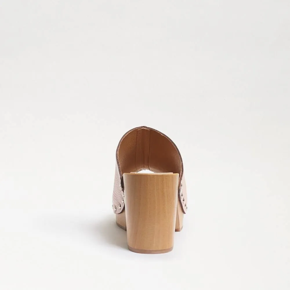 Sam Edelman Bardot Sand Leather Block Heel Open Toe Slip On Fashion Suede Mules