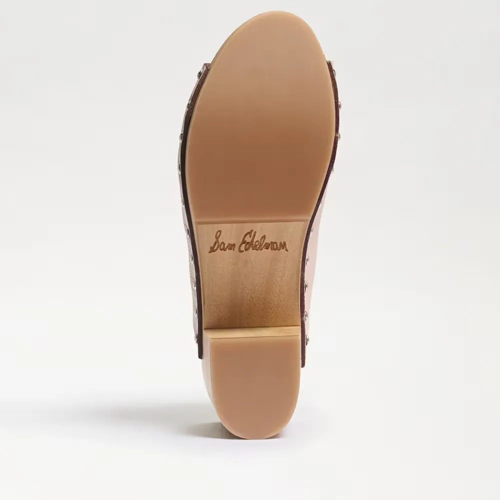 Sam Edelman Bardot Sand Leather Block Heel Open Toe Slip On Fashion Suede Mules