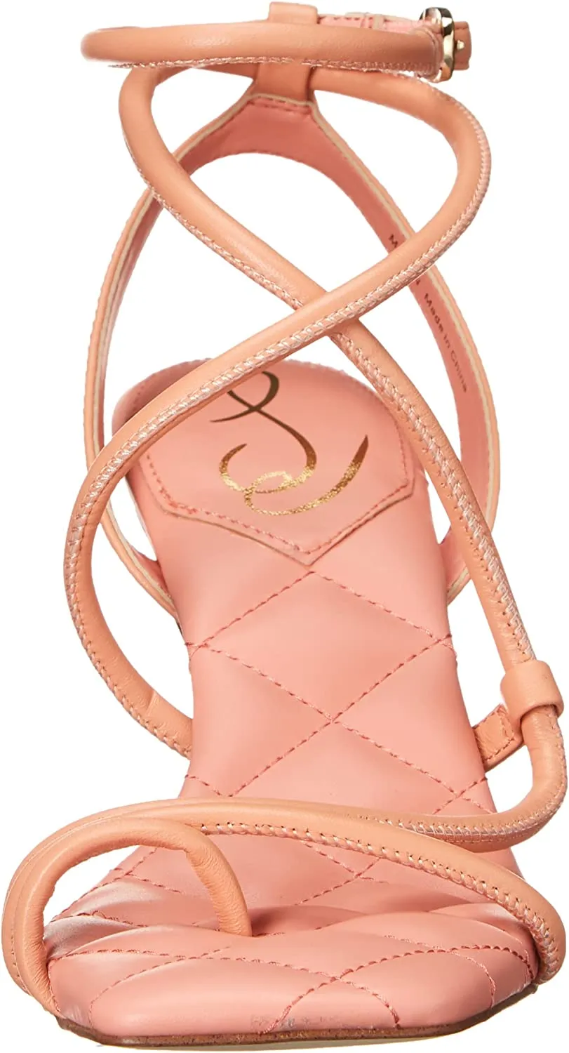 Sam Edelman Maven Clay Tubular Vamp Buckle Ankle Straps Flared Heeled Sandals