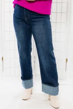 Saylor Dark Wash Straight Leg Cuffed High Rise Denim