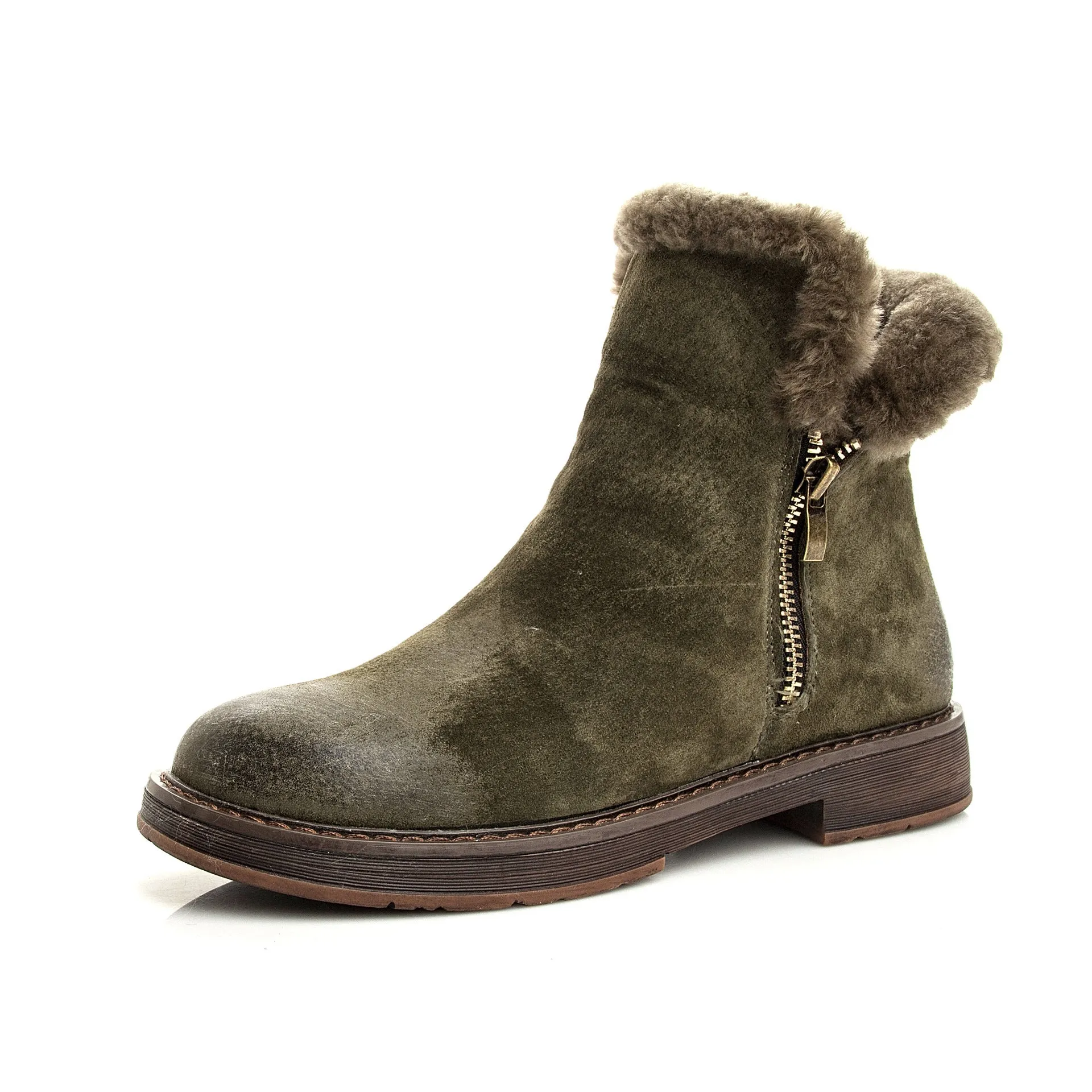 Side Zipper Round Toe Faux Fur British Martin Short Boots