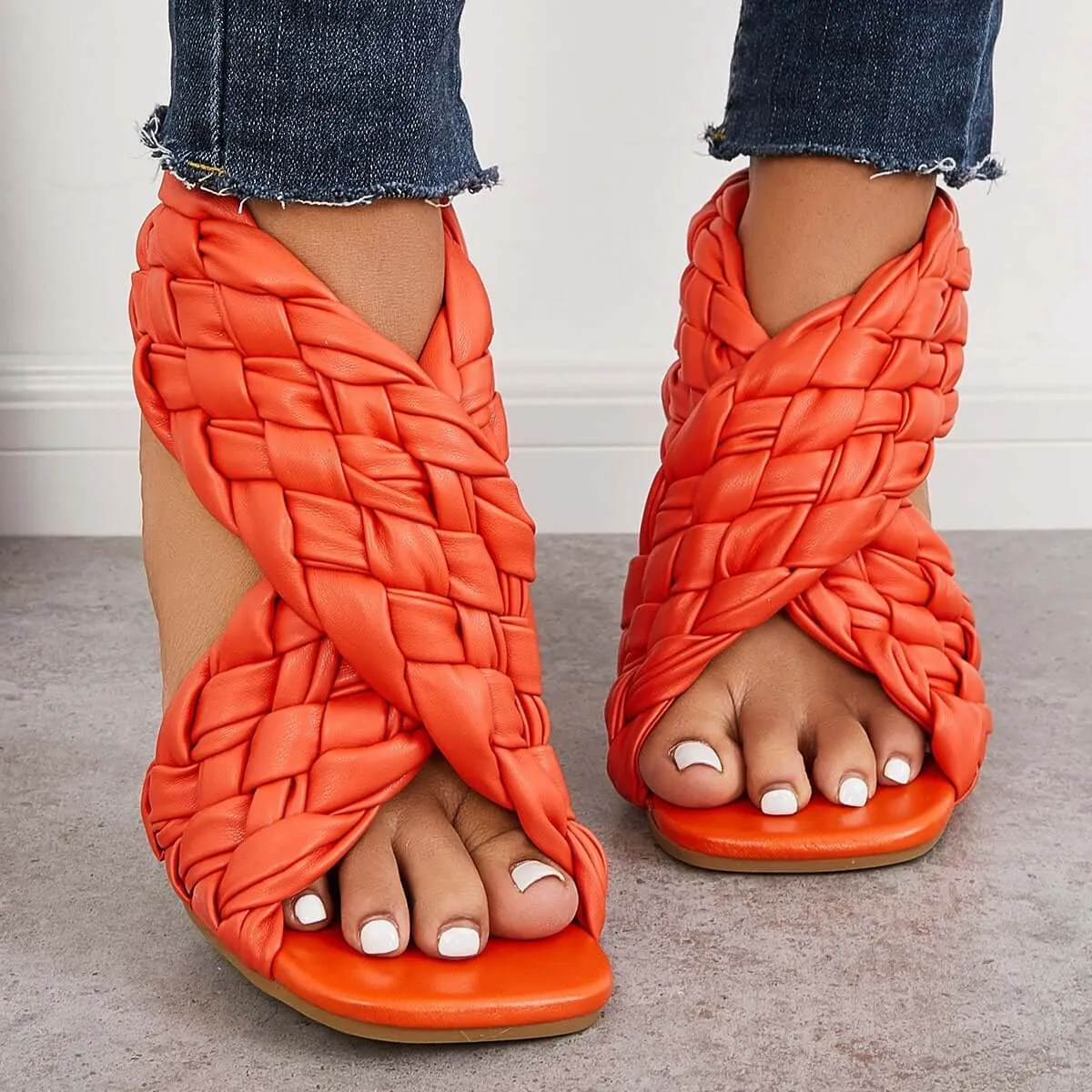Sohiwoo Braided Woven Stilettos High Heels Criss Cross Ankle Strap Sandals