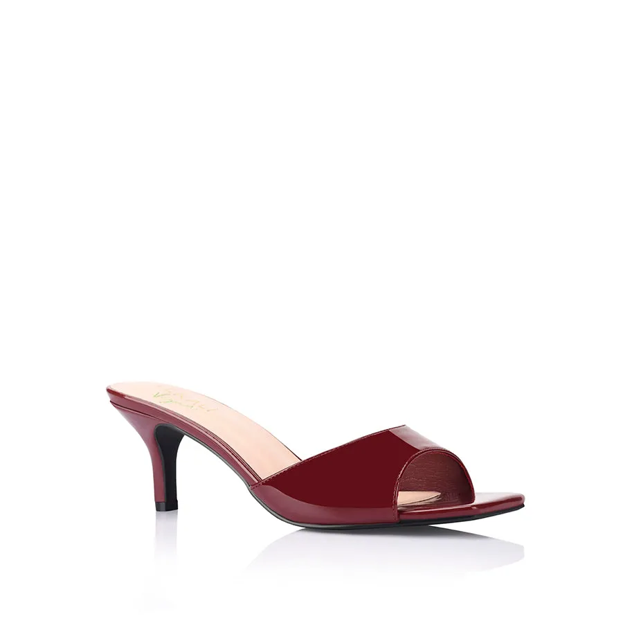 Taylor Kitten Heel Mules - Wine Patent