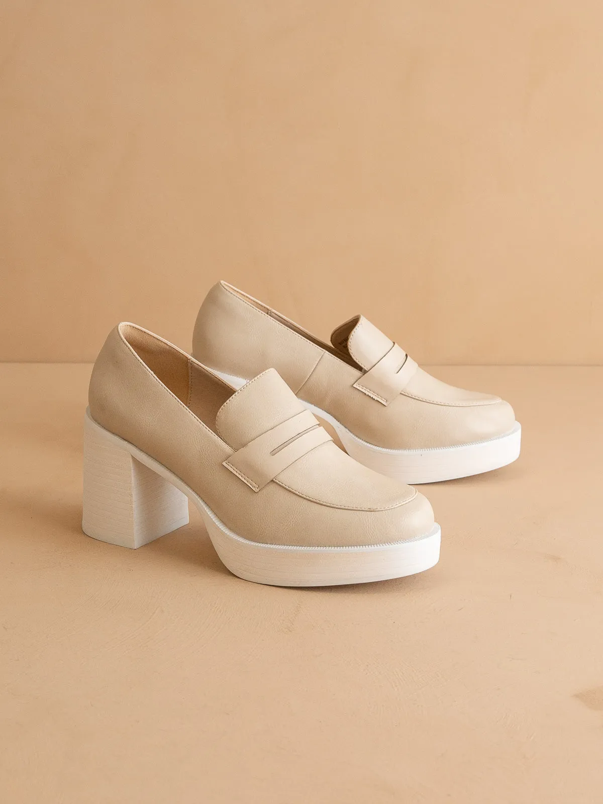 The Hannah | Beige Platform Penny Loafers *final sale*