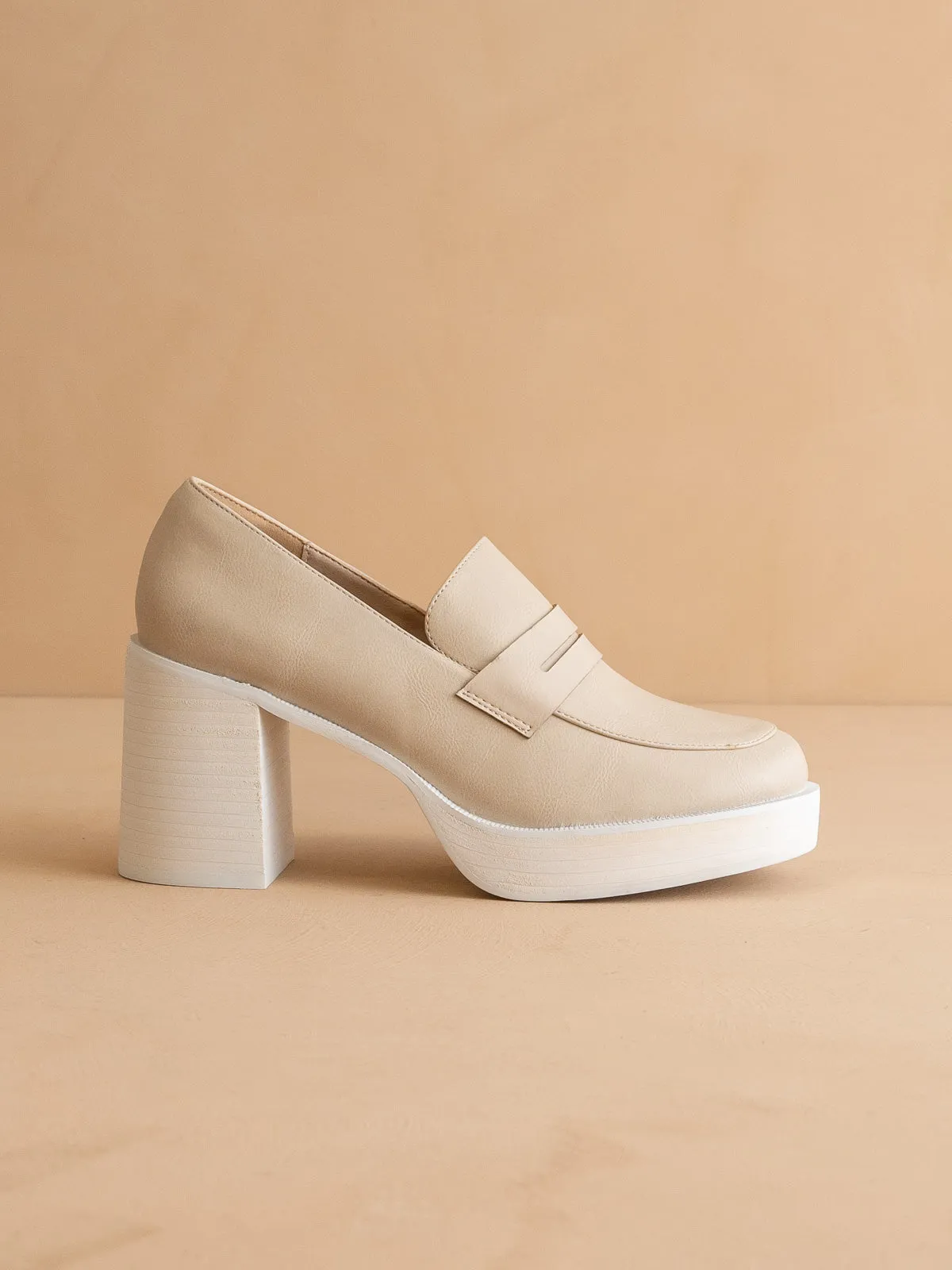 The Hannah | Beige Platform Penny Loafers *final sale*