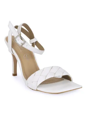 White PU Woven Strap Stilettos