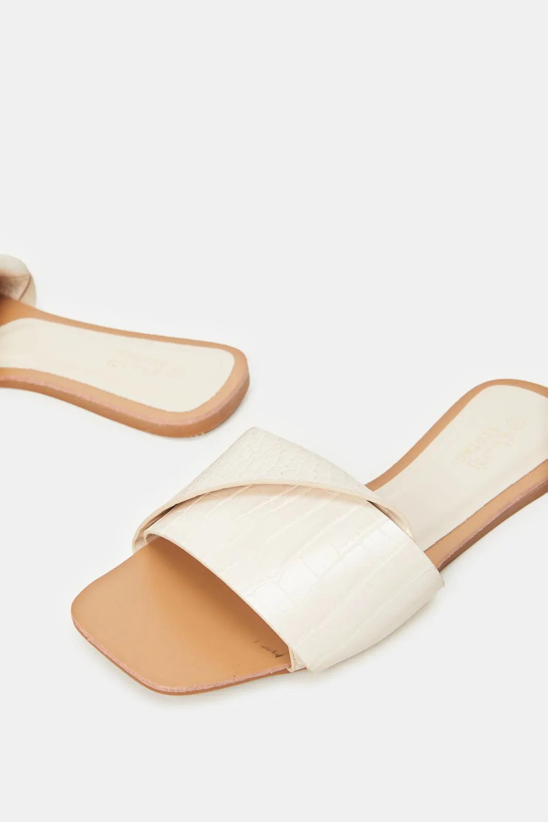 Women Beige Croc Effect Mule