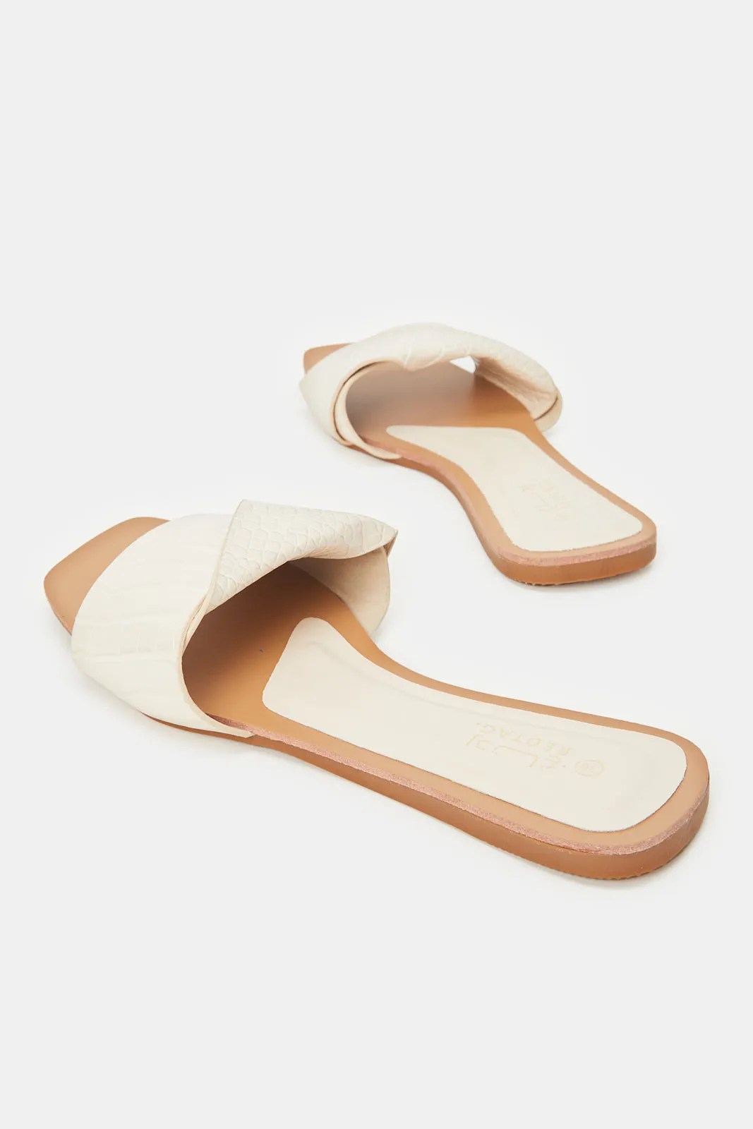 Women Beige Croc Effect Mule