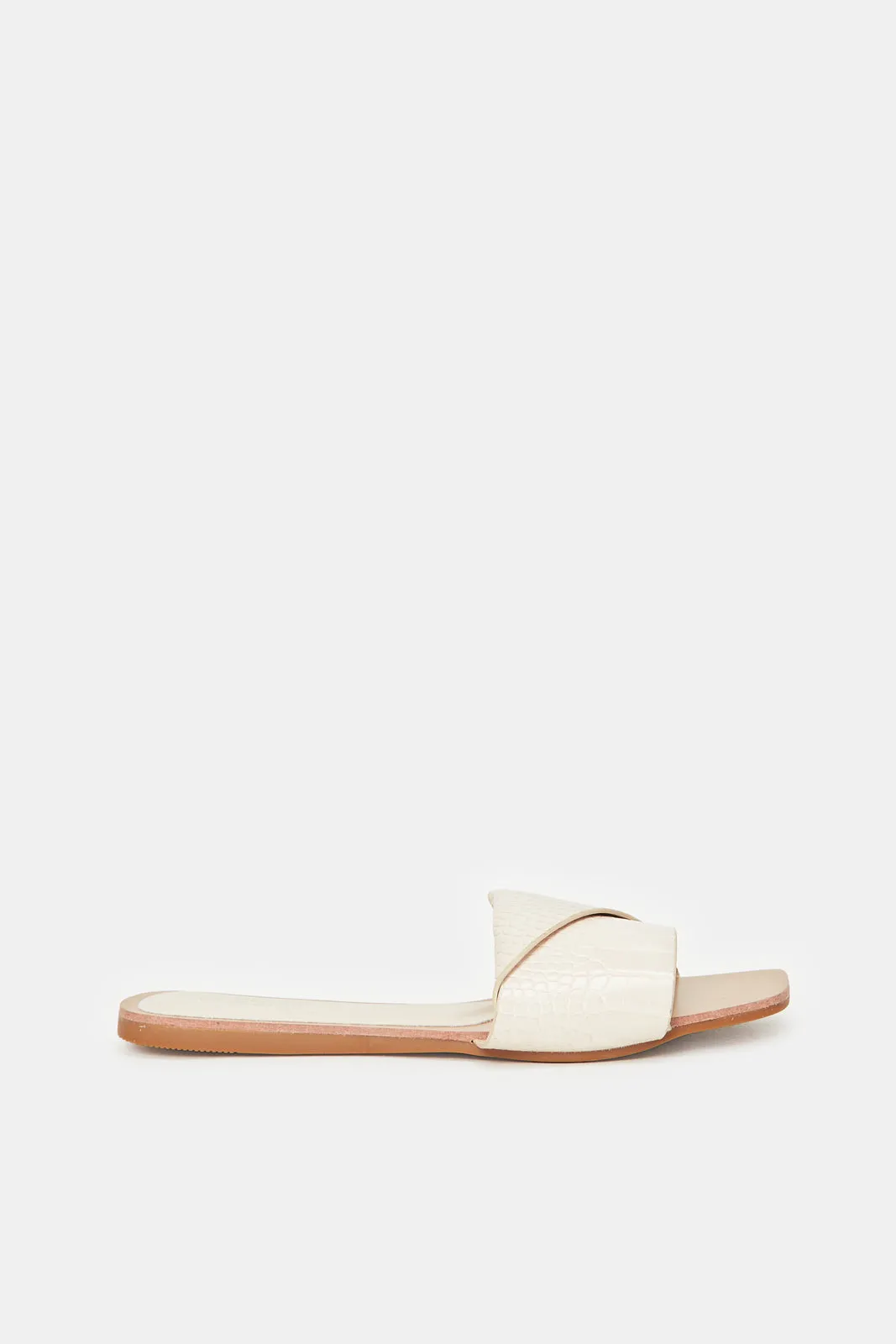 Women Beige Croc Effect Mule