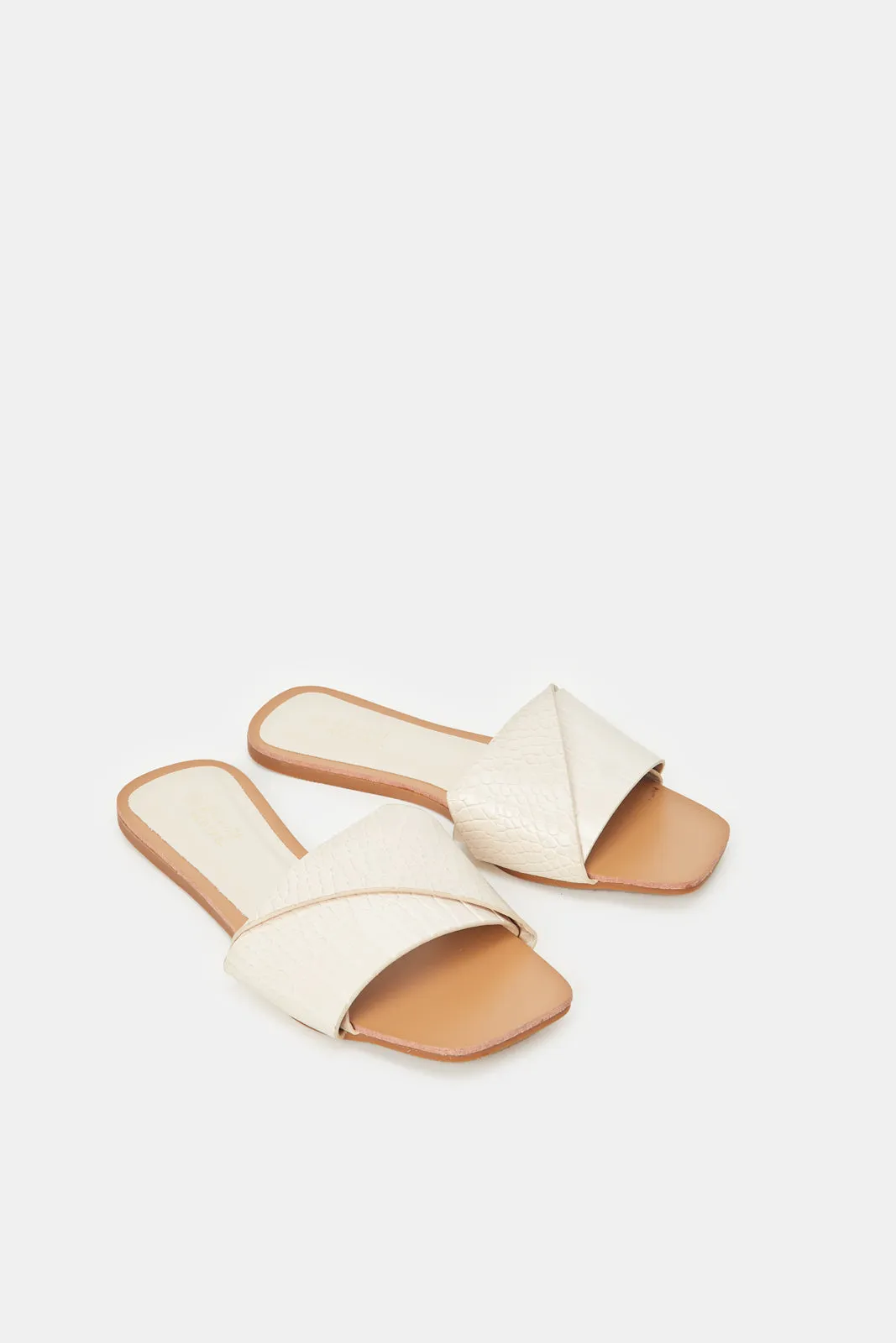 Women Beige Croc Effect Mule