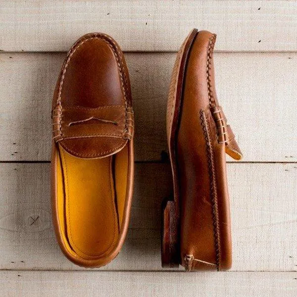 Women Vintage Slip On Loafers Low Heel PU Leather Loafers
