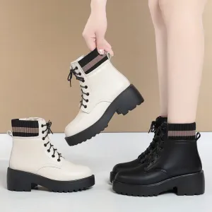 Women Wool Warm Genuine Leather Sock Boots