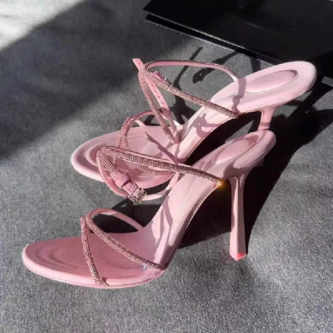 Women’s High Heel Strappy Stilettos with Rhinestones in 2 Colors