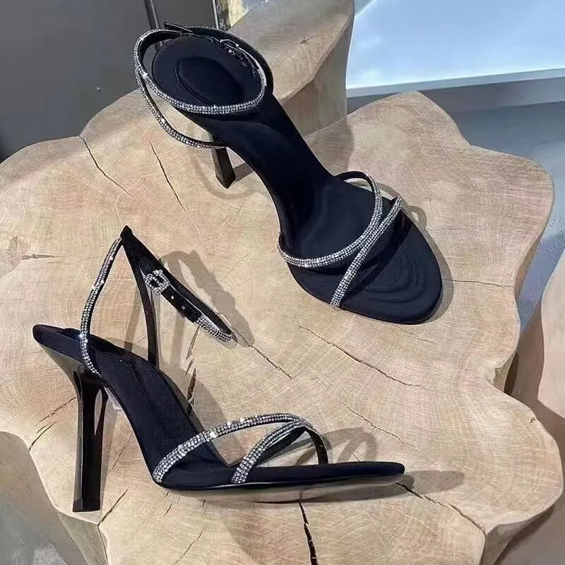 Women’s High Heel Strappy Stilettos with Rhinestones in 2 Colors