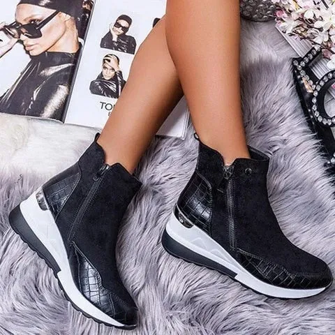Women's Platform Wedge Snow Boots – Warm Plush Ankle Boots with Zipper