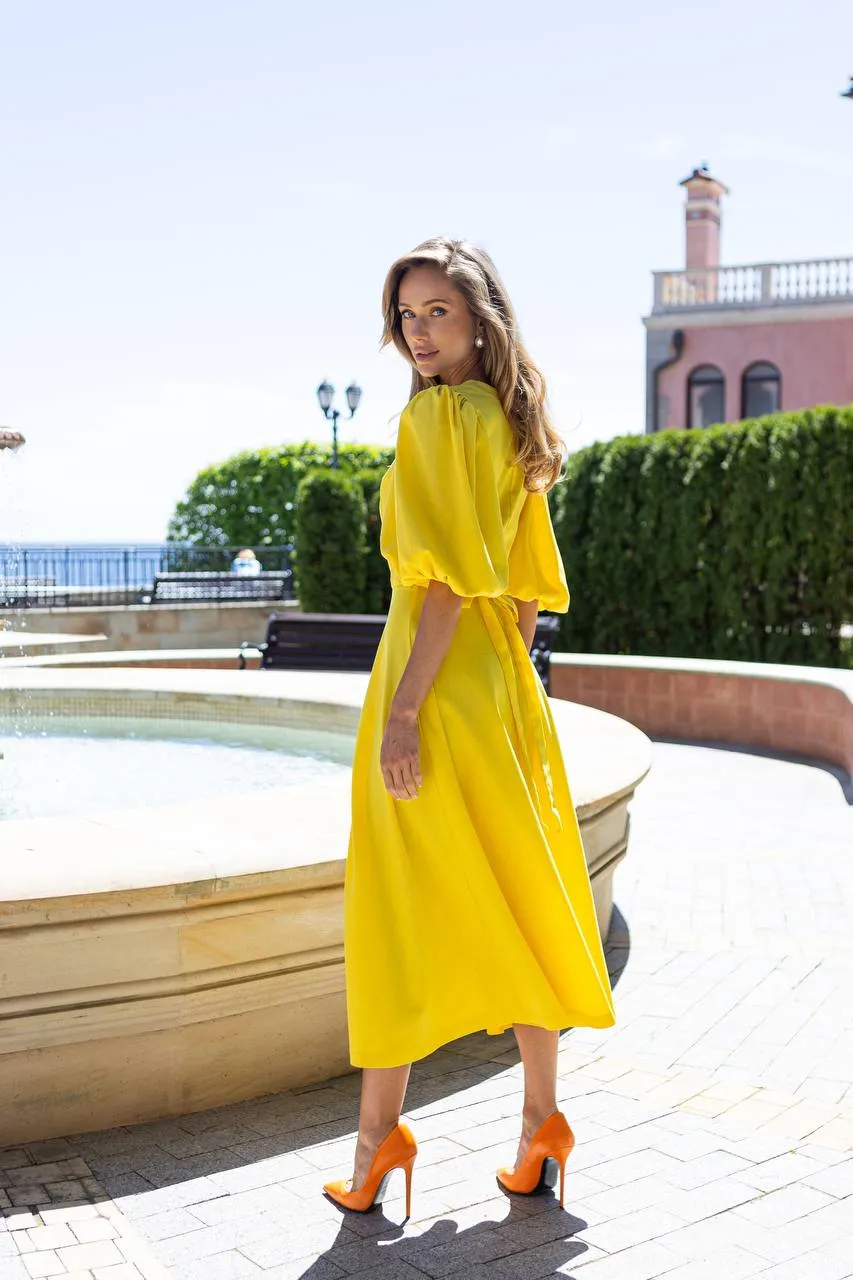 Yellow linen dress “Arija”